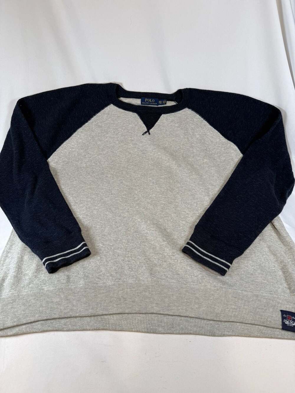 Polo Ralph Lauren Men’s Raglan Sweater Size XXL Gray Blue Cotton Knit Pullover O